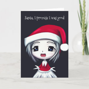 Tarjeta de Feliz Navidad Divertida Chica Anime Tri