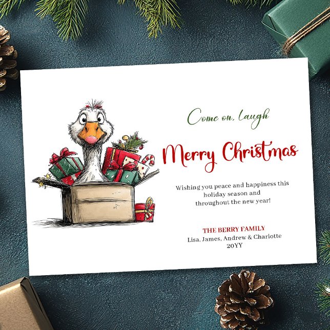 Tarjeta de Feliz Navidad Divertida con un Ganso Or (Christmas Funny Goose Quirky Playful Greeting Card)