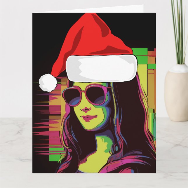 Tarjeta de Feliz Navidad Divertida MONA LISA (Anverso)
