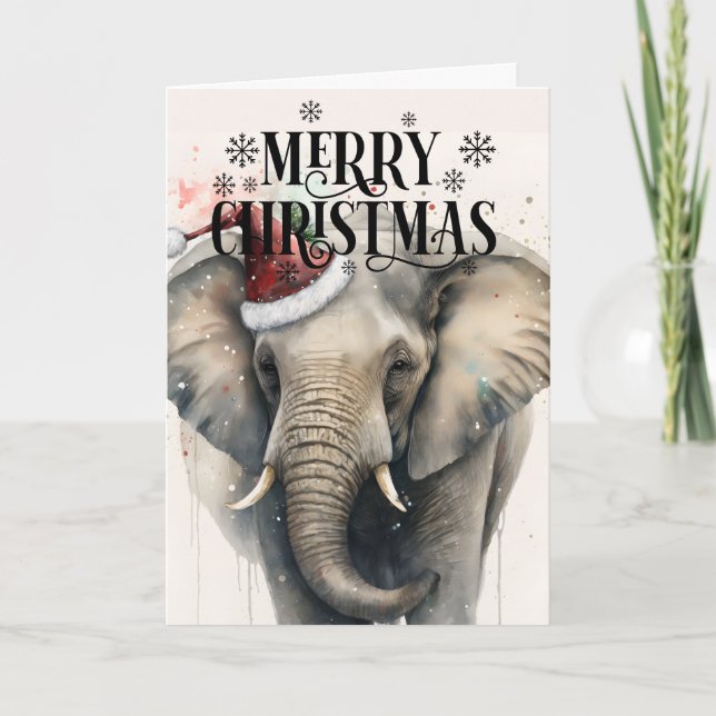 Tarjeta de Feliz Navidad Elefante Adorable (Anverso)