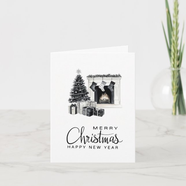 Tarjeta de Feliz Navidad Elegante Negra (Anverso)