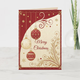 Tarjeta de Feliz Navidad Elegante Roja y Dorada