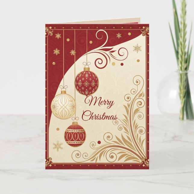 Tarjeta de Feliz Navidad Elegante Roja y Dorada (Anverso)