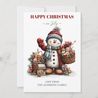 Tarjeta de Feliz Navidad en Julio del Muñeco de Ni