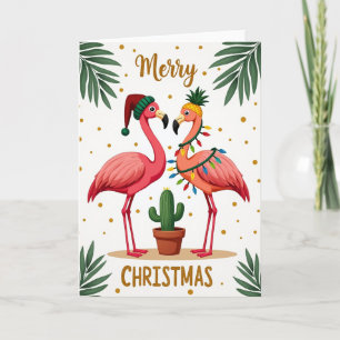 Tarjeta de Feliz Navidad Flamingo Tropical