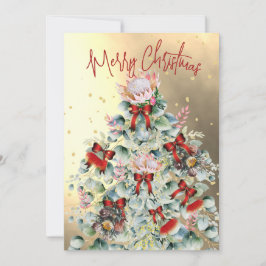 Tarjeta de Feliz Navidad Flor Silvestre Dorado Roj