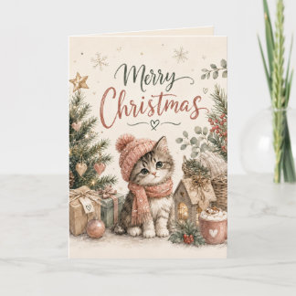 Tarjeta de Feliz Navidad Gatito Adorable