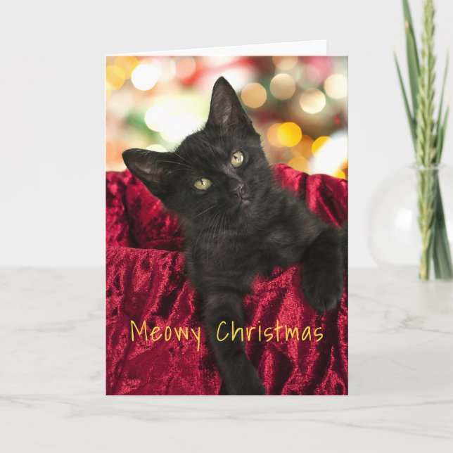 Tarjeta de Feliz Navidad Gatito Negro Fiesta Tarje (Anverso)