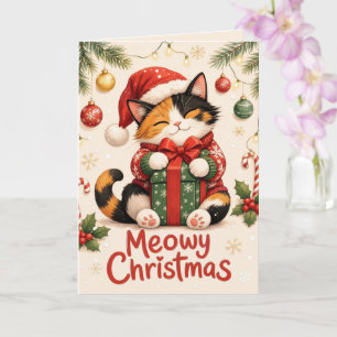 Tarjeta de Feliz Navidad Gato Calicó