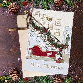 Tarjeta de Feliz Navidad Gato Sofá
