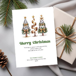 Tarjeta de Feliz Navidad Leopardo Verde Dorado Ele