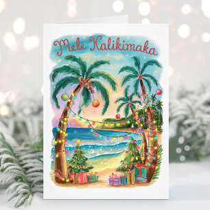 Tarjeta de Feliz Navidad Mele Kalikimaka hawaiana