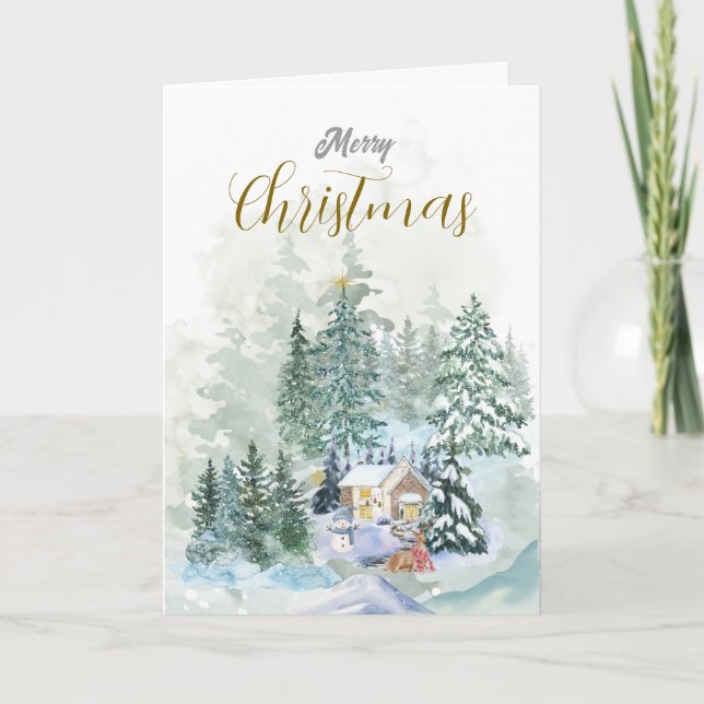 Tarjeta de Feliz Navidad | Mínimo | Acuarela (Anverso)