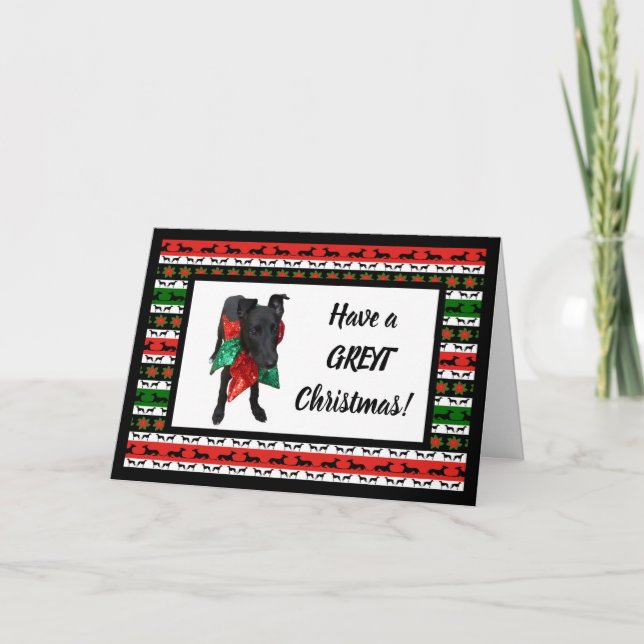 Tarjeta de Feliz Navidad para Cachorro Galgo (Anverso)