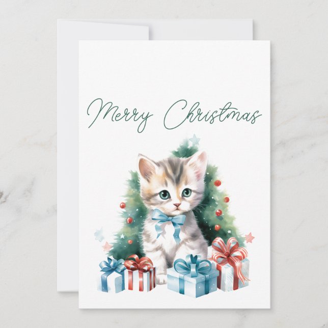 Tarjeta de Feliz Navidad para Gatito (Anverso)