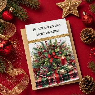 Tarjeta de Feliz Navidad para Hijo y Esposa