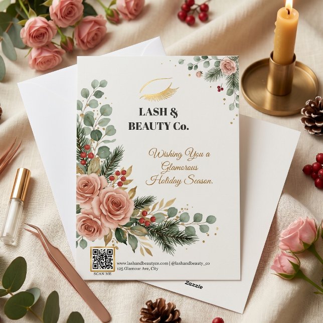 Tarjeta de Feliz Navidad para Técnicos de Pestañas (Lash Tech Christmas Holiday Greeting Card Botanical)
