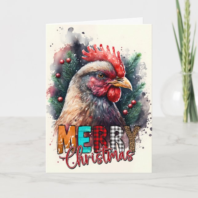 Tarjeta de Feliz Navidad Pollo Santa (Anverso)
