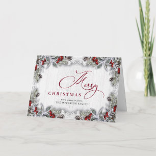 Tarjeta de Feliz Navidad Rústica de Bayas de Acebo