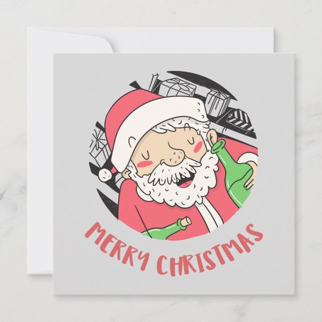 Tarjeta de Feliz Navidad - Santa Alegre Borrachito (Anverso)