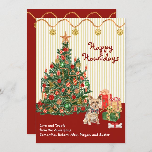 Tarjeta de feliz Navidad Terrier de Yorkshire (Anverso / Reverso)