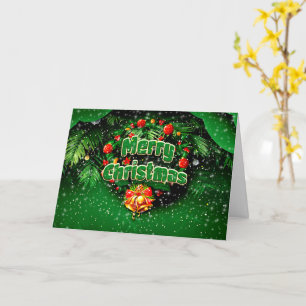 Tarjeta de Feliz Navidad Verde con Campanas Dorada