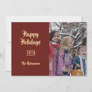 Tarjeta de Feliz Navidad vintage borgoña con foto 