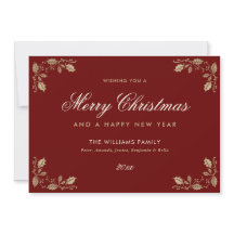 Tarjeta de Feliz Navidad y Feliz Año Nuevo de Oro
