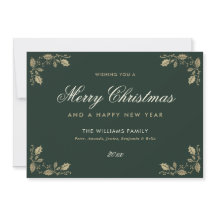 Tarjeta de Feliz Navidad y Feliz Año Nuevo de Oro