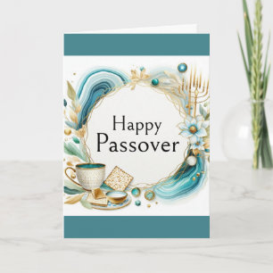Tarjeta de Feliz Pascua - Azul Agata Dorado