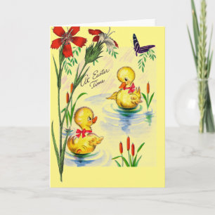 Tarjeta de Feliz Pascua con Pollitos de Pascua