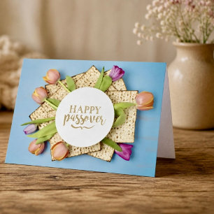 Tarjeta de Feliz Pascua con Tulipanes y Matzá   Mo