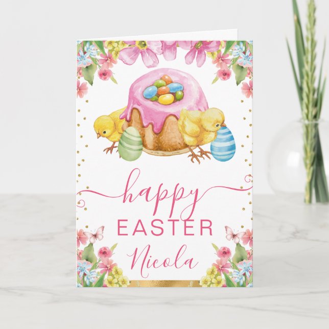 Tarjeta de Feliz Pascua de Florida de Pastel de Po (Anverso)