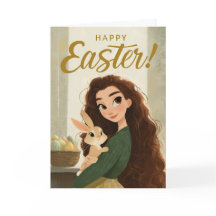 Tarjeta de Feliz Pascua de Niña Caprichosa y Conej