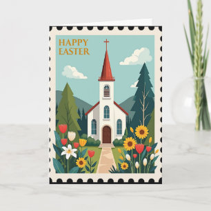 Tarjeta de Feliz Pascua Escena de Iglesia