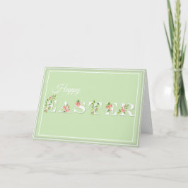Tarjeta de Feliz Pascua Floral Rosa y Verde