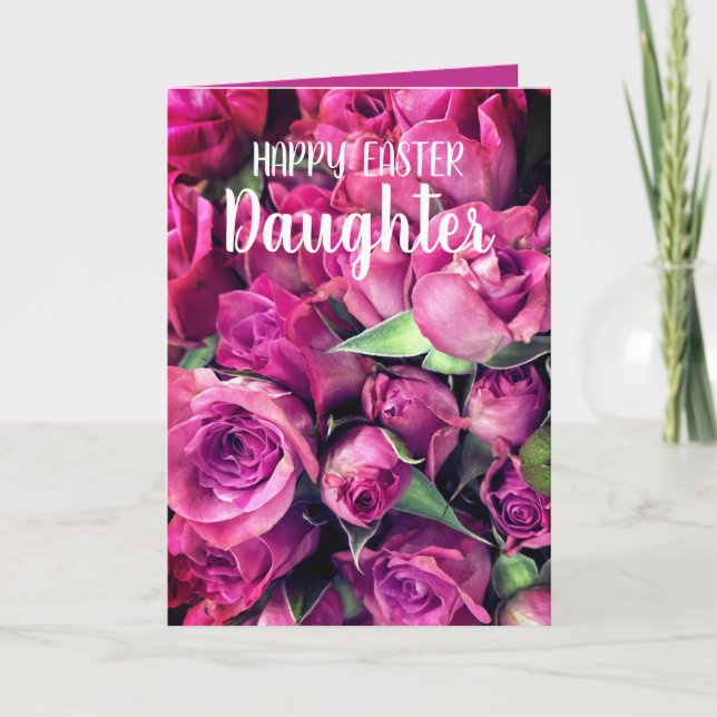 Tarjeta de Feliz Pascua Hija Rosas Rosadas (Anverso)