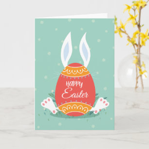 Tarjeta de Feliz Pascua linda con conejo y colorid
