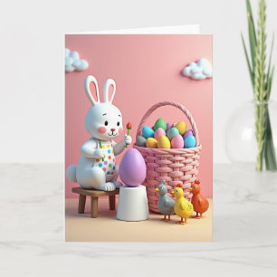 Tarjeta de Feliz Primavera con Conejo Pintando Hue
