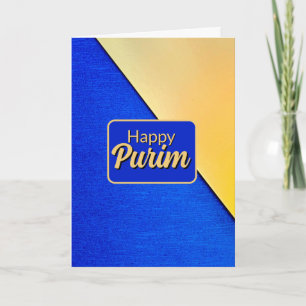 Tarjeta de Feliz Purim - Geométrico Azul Dorado