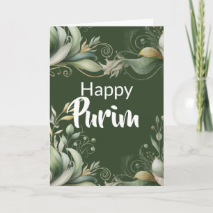 Tarjeta de Feliz Purim - Hojas de Follaje Verde