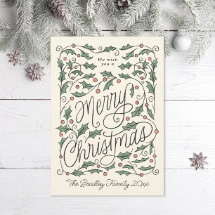 Tarjeta de feriado con letras Holly para navidad