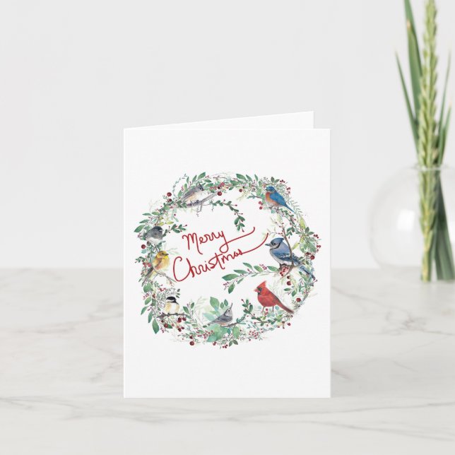 Tarjeta de feriado de ferry navideño y wreath (Anverso)