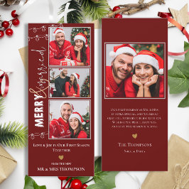 Tarjeta de feriado de Navidades recién casados con