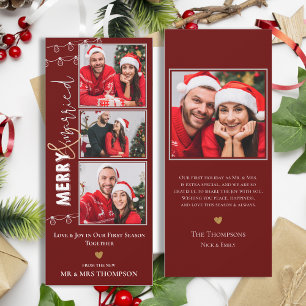 Tarjeta de feriado de Navidades recién casados con