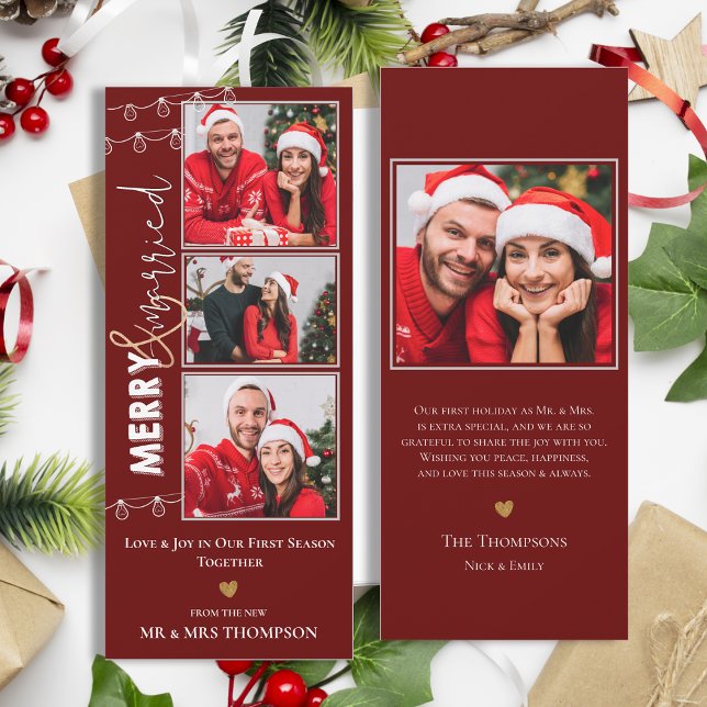 Tarjeta de feriado de Navidades recién casados con (Merry Married Newlywed Christmas Holiday Card)