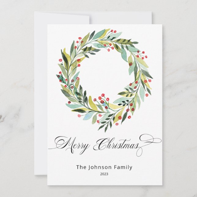 Tarjeta de feriado para Navidades Wreath de Berrie (Anverso)