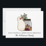Tarjeta de feriado rustico para Snowman y Berries<br><div class="desc">Rustic Country Snowman y la tarjeta de vacaciones Berries - Esta carta rústica de Navidades de campo incluye un caprichoso y primitivo muñeco de nieve de campo con un frasco de galletas de pan de jengibre y brotes de bayas y frutos secos. Nuestro texto dice "Ten a ti mismo un...</div>