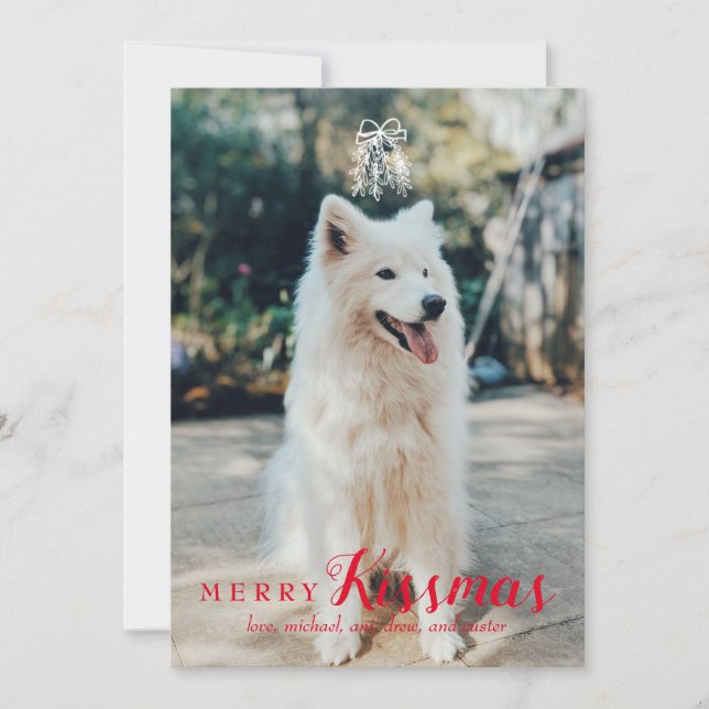 Tarjeta de feriado temática mascota de Feliz Kissm (Anverso)
