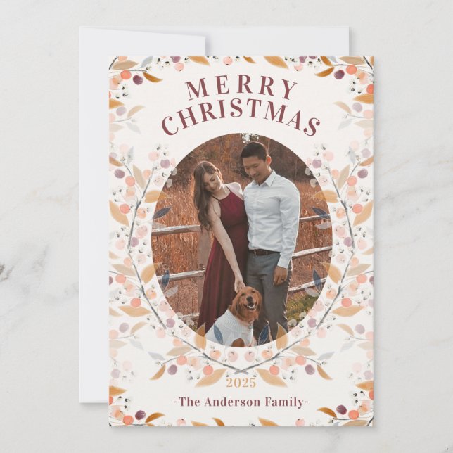 Tarjeta de festividad con marco de Berry botánico (Anverso)